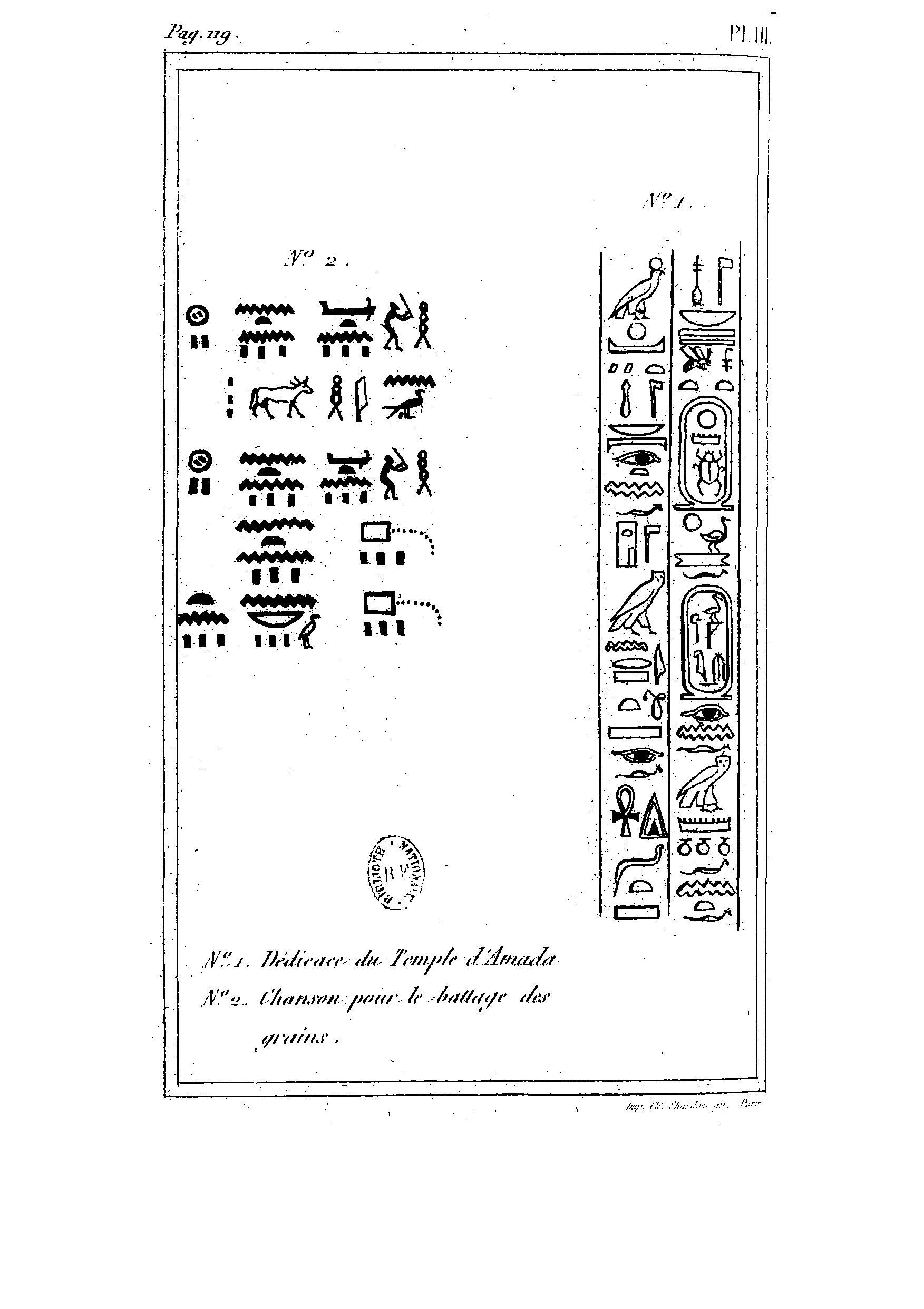 N° 1. Dédicace du Temple d'Amada .N° 2. Chanson pour le battage des grains. N° 1. Dédicace du Temple d'Amada. N° 2. Chanson pour le battage des grains.