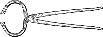 Fig. 1—Hoof testers with special jaws of sufficient size to grasp the largest foot. Fig. 1—Hoof testers with special jaws of sufficient size to grasp the largest foot.