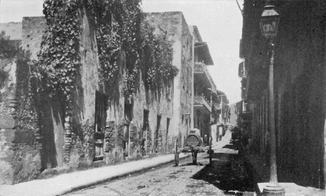STREET IN OLD QUARTER OF PANAMA. Illustration: STREET IN OLD QUARTER OF PANAMA.
