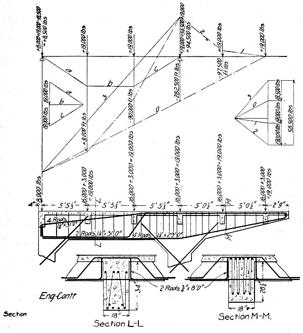 Fig. 237.&mdash;Details of Cantilever Girders for Mezzanine
Floor for Four-Story Garage.