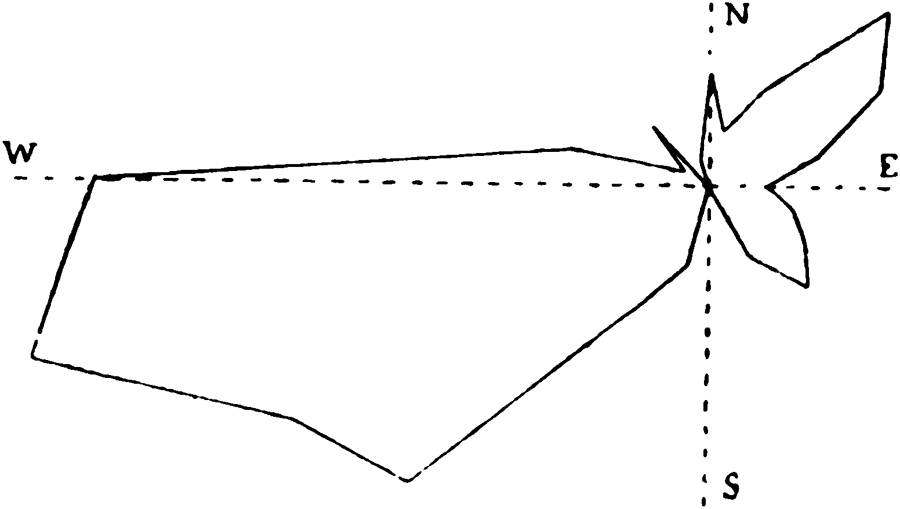 Plan of directions of fall of overturned stone-lamps at Tokio during the earthquake of 1894.