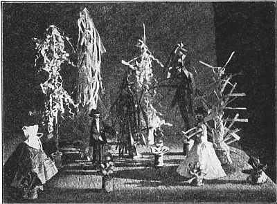 Fig. 63&mdash;Trees and flowers made of paper and spools.