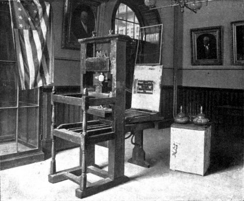 PRINTING-PRESS AT WHICH FRANKLIN WORKED WHEN A BOY IN
BOSTON