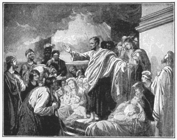 Peter Preaching On The Day Of Pentecost. "This is that which was spoken by the prophet Joel." Acts 2:16. Illustration.