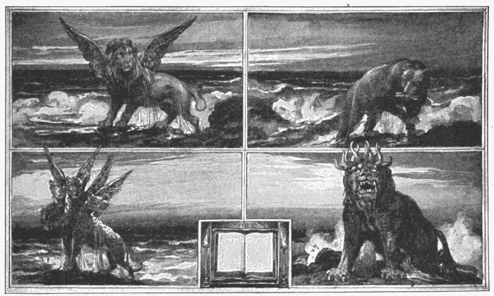 The Four Beasts Of Daniel 7. "These great beasts, which are four, are four kings, which shall arise out of the earth." Dan. 7:17. Illustration.