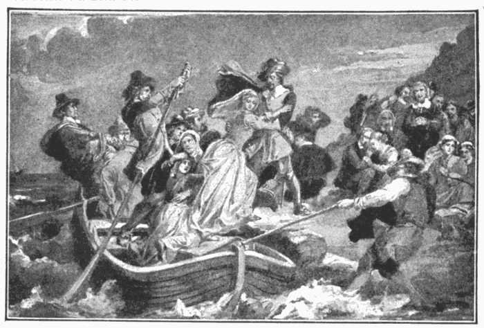 Landing Of The Pilgrim Fathers. The vanguard of Protestantism, who established "a Church without a pope, and a State without a king." Illustration.