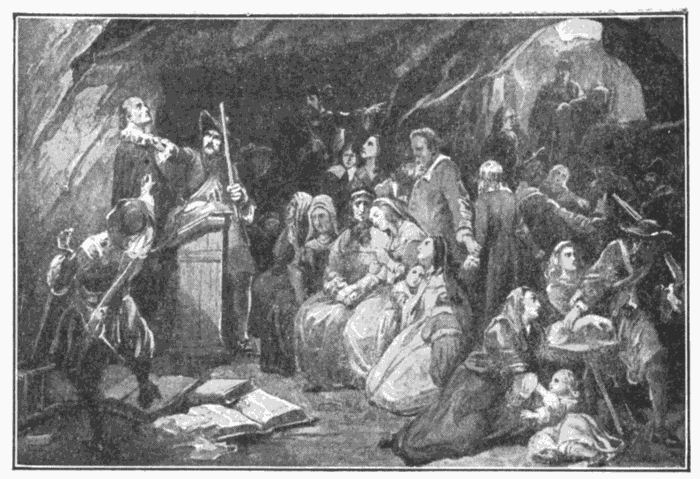 Worship Interfered With By The State. Christians surprised by troops while worshiping in a cavern. Illustration.