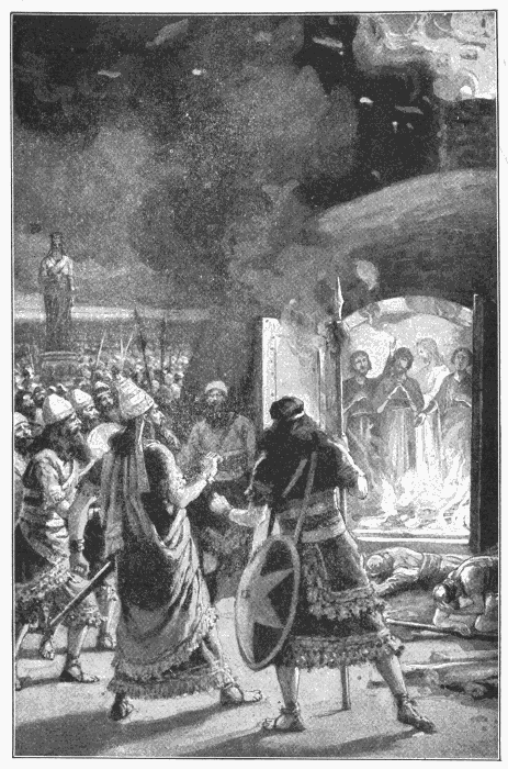 The Fiery Furnace. "Our God whom we serve is able to deliver us from the burning fiery furnace." Dan. 3:17. Illustration.