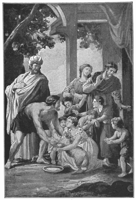 Nathan's Parable. "The rich man ... spared to take of his own flock, ... but took the poor man's lamb, and dressed it." 2 Sam, 12:2-4. Illustration.