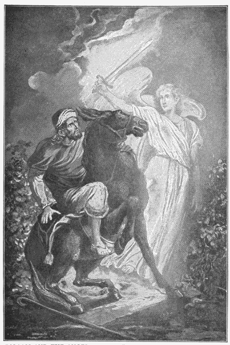 Balaam And The Angel. "The elders of Moab, ... with the rewards of divination in their hand, ... came unto Balaam." Num. 22:7. Illustration.