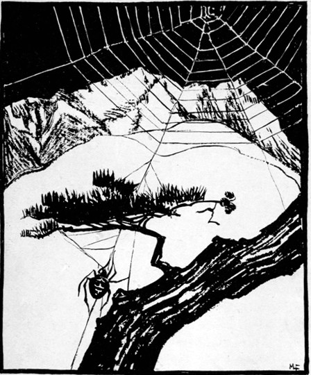 HE SAID FAREWELL TO THE SKY COUNTRY AND LET HIMSELF
DOWN TO EARTH&mdash;BY ONE OF HIS OWN STRANDS OF YARN