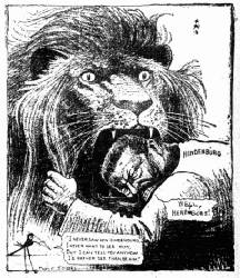 [American Cartoon]
In the Lion's Mouth
&mdash;Knickerbocker Press, Albany.