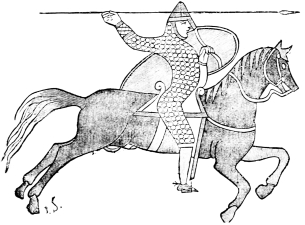 Un chevalier du XIe si�cle, d'apr�s la tapisserie de
Bayeux.
