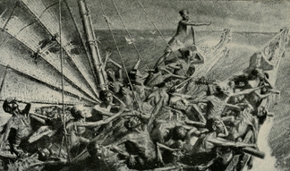 THE PEOPLE OF TURI'S CANOE, AFTER A VOYAGE OF GREAT HARDSHIP, AT LAST
SIGHT THE SHORES OF NEW ZEALAND.