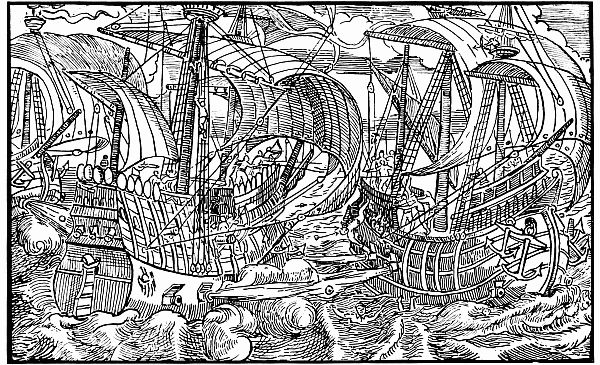 detailed drawing of sea fight