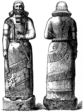Fig. 65.&mdash;Statue of a King, from Nimrud. (British
Museum.)