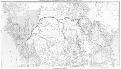 A MAP OF THE ROUTE OF THE EMIN PASHA RELIEF EXPEDITION THROUGH AFRICA Copyright, 1890, by Charles Scribner’s Sons. A MAP OF THE ROUTE OF THE EMIN PASHA RELIEF EXPEDITION THROUGH AFRICA Copyright, 1890, by Charles Scribner’s Sons.