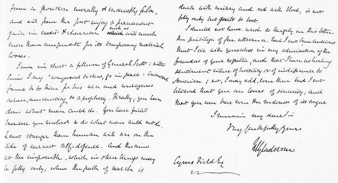 LAST TWO PAGES OF LETTER FROM MR. GLADSTONE, DATED
NOVEMBER 27, 1862.
