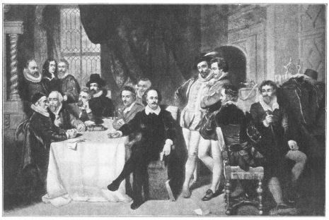 Shakespeare among his friends in London.

From the painting by John Ford