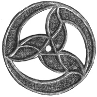 Fig. 100.—Mounting in Cast Bronze from Dowalton Loch (2 inches in diameter).