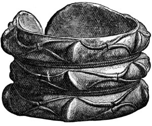 Fig. 116.—Bronze Armlet, found at Castle Newe, Aberdeenshire. Back view (5¾ inches in diameter).